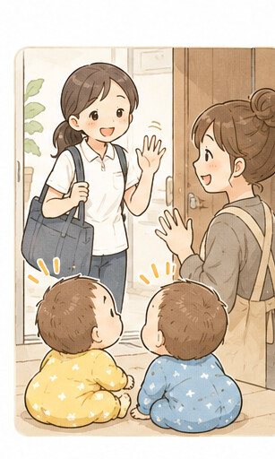 看護学生さんが来てくれた日——玄関で出迎える様子