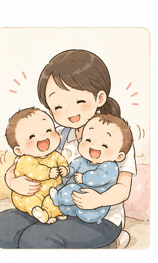 たっぷり抱っこしてもらう双子