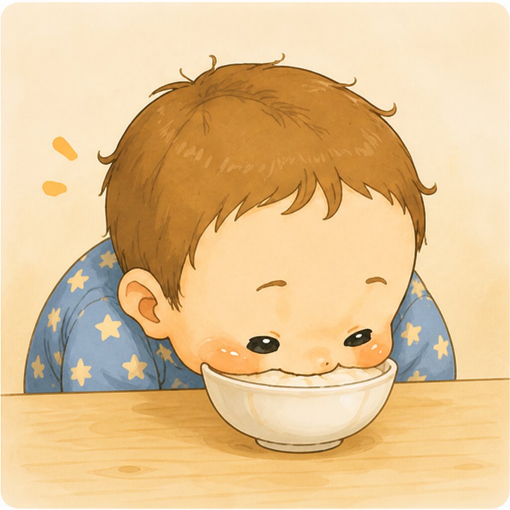 小鉢に顔を近づけて夢中の弟くん