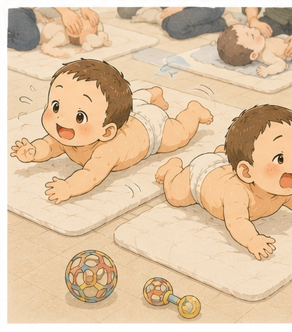 うつ伏せになって動き回る双子