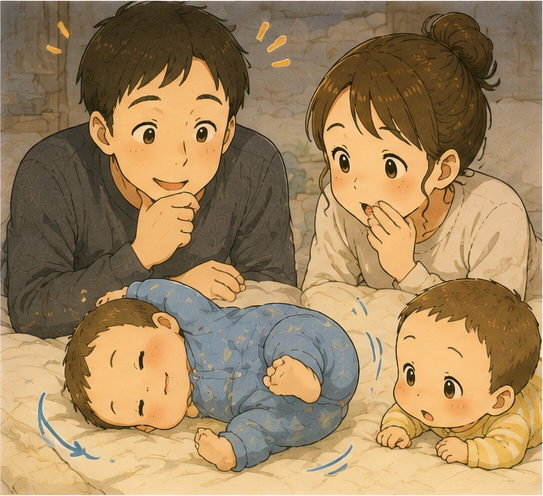 パパとママがびっくり!弟くんの自然すぎる寝返り返り