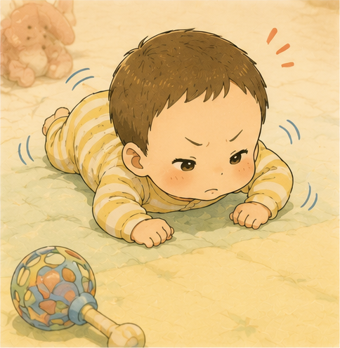 真剣な表情で、おもちゃまであと少しのお兄ちゃん