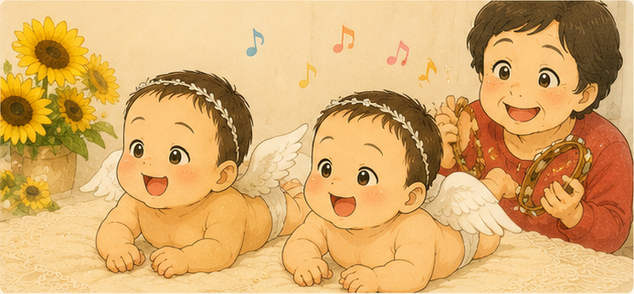 タンバリンの音に合わせて、満面の笑顔になる双子