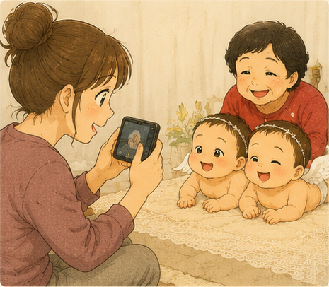 プロにお任せして、スマホで動画を撮るママ