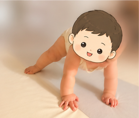 一生懸命に体を持ち上げようとするお兄ちゃん