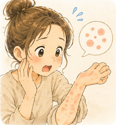 腕に小さな膨らみを見つけて驚くママ