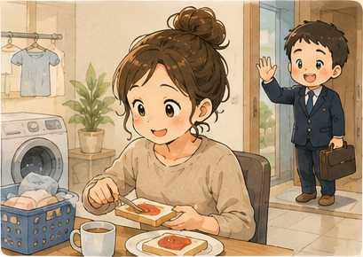 パパを見送って、朝ごはんと家事スタート