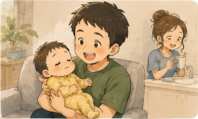 帰宅したパパと赤ちゃんのデレデレタイム